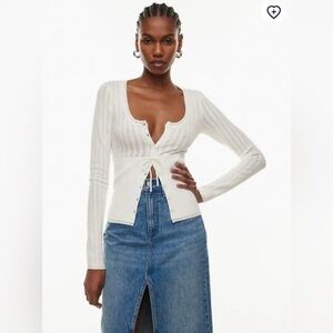 Aritzia Precious knit tie sweater in white size xs